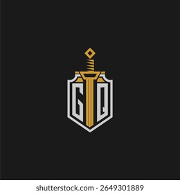 Monograma inicial de GQ para imagem em estilo escudo e espada