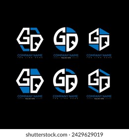 GQ letter logo set design.GQ monogram polygonal and circle shape vector. GQ unique design.
