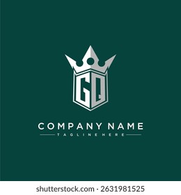Logotipo inicial del monograma de la letra de GQ para el diseño del escudo y de la corona