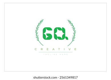 GQ letters eco logo with leaf. Fresh nature and healthy leaf logo design.