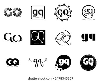 GQ logo company template. Letter g and q logotype. Set different classic serif lettering and modern bold text with design elements. Initial font typography. Collection trendy business identity.