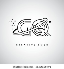 Logotipo de Monograma de Órbita GQ - Marca de Letra Mínima Futurista com Linha de Arte Circular, Pontos Inspirados na Tecnologia e Conceito de Movimento Espacial para Identidade de Marca Moderna