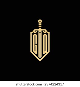 GQ vintage shield and sword initial logo in high quality professional design that will print well across any print media