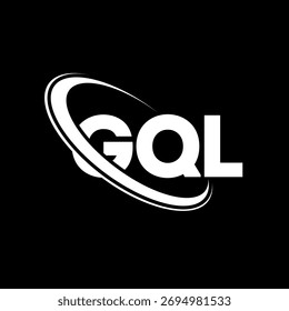 Logotipo de GQL. Carta GQL. Diseño del logotipo de la letra GQL. Logotipo de GQL con el círculo y el logotipo del monograma en mayúsculas. Tipografía GQL para tecnología, negocio y marca inmobiliaria.