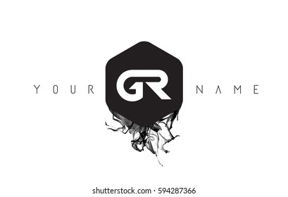 GR Black Ink Letter Logo Design with Rounded Hexagon Vector. 