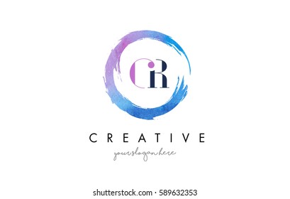 GR Circular Letter Brush Logo. Pink Brush with Splash Concept Design.