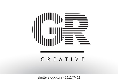 GR G R Black and White Letter Logo Design with Vertical and Horizontal Lines.