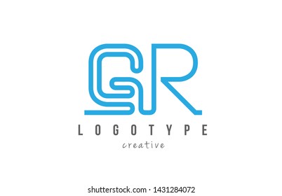 GR G R blue joined line alphabet letter logo combination suitable as icon design for a company or business