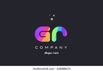 gr g r  creative rainbow green orange blue purple magenta pink artistic alphabet company letter logo design vector icon template