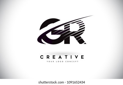 GR G R Letter Logo Design with Swoosh and Black Lines. Modern Creative zebra lines Letters Vector Logo