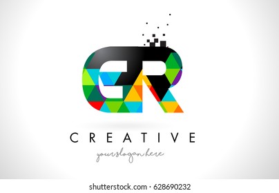 GR G R Letter Logo with Colorful Vivid Triangles Texture Design Vector Illustration.
