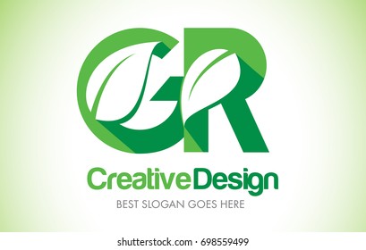 GR Green Leaf Letter Design Logo. Eco Bio Leaf Letters Icon Illustration Vetor Logo.