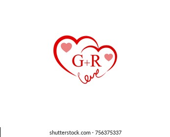 GR Heart Initial wedding invitation love logo template vector
