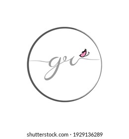 GR initial letter handwriting logo design with butterfly