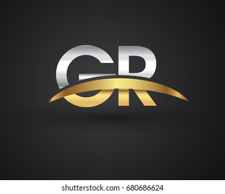 GR initial logo company name colored gold and silver swoosh design. vector logo for business and company identity.
