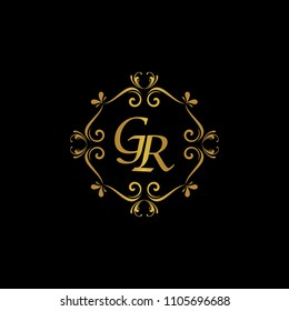 GR Initial logo. Ornament ampersand monogram golden logo black background