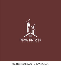 GR monograma inicial de construcción y logotipo de techo para bienes raíces