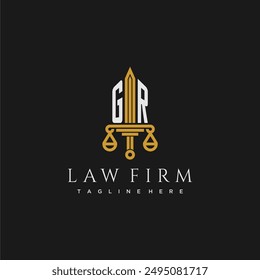 GR initial monogram for lawfirm logo with sword and scale