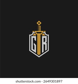 Monograma inicial de GR para imagem em estilo escudo e espada