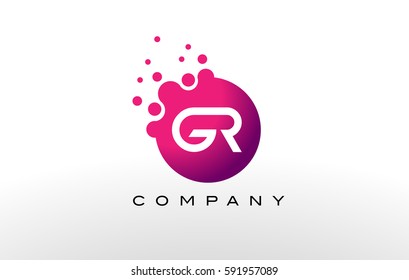 GR Letter Dots Logo Design with Creative Trendy Bubbles and Purple Magenta Colors.