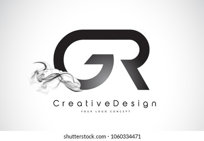 GR Letter Logo Design with Black Smoke. Creative Modern Smoke Letters Vector Icon Logo Illustration.