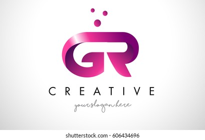 Plantilla de diseño de logotipo GR Letter con colores y puntos púrpura