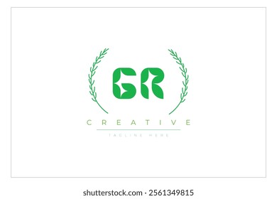 GR letters eco logo with leaf. Fresh nature and healthy leaf logo design.