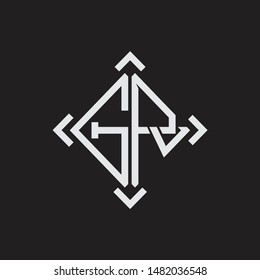 GR Logo Abstrac letter Monogram with Arrow in every side isolated on black background
