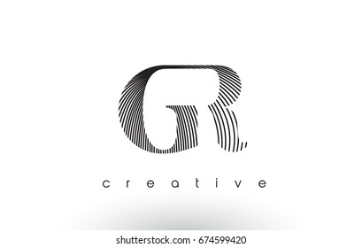 GR Logo Design With Multiple Lines. Artistic Elegant Black and White Lines Icon Vector Illustration.