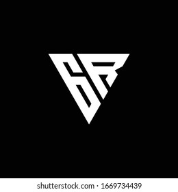 GR Monograma de letra de logotipo con plantilla de diseño de forma triangular aislada en fondo negro