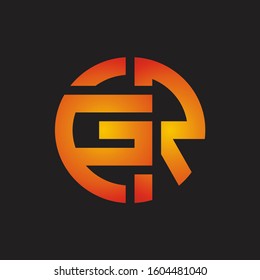 GR Logo monogram with cutting line style isolated on colors