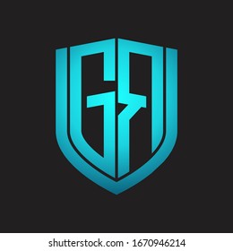 GR Logo-Monogramm mit Emblem-Schild-Design einzeln auf schwarzem Hintergrund