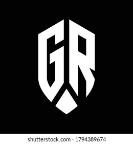 monograma del logotipo gr con plantilla de diseño de estilo de escudo del emblema