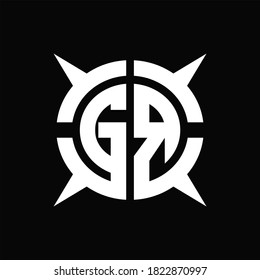 GR Logo monogram with four pieces circle slice design template on Black Background
