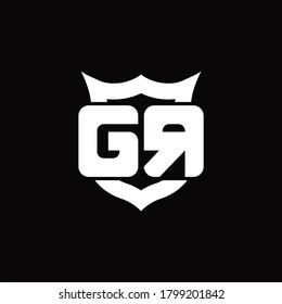 GR Logo monogram with shield around crown shape design template