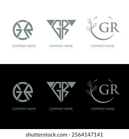 GR minimalist and classic logo set design. GR monogram circle shape vector. GR unique design.
