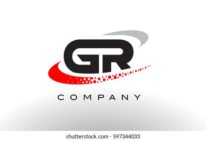 GR Modern Letter Logo Design with Creative Red Dotted Swoosh Vector 