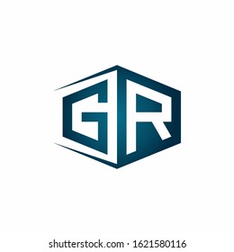 GR monogram logo with hexagon shape and negative space style ribbon design template