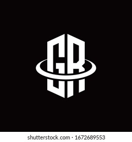 GR monogram logo in a hexagon style and surrounded by a ring