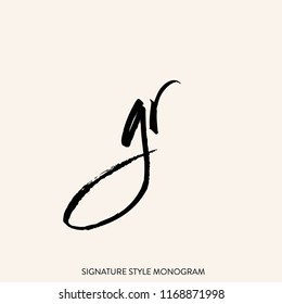 GR monogram logo.Signature style lettering icon.Brush stroke letter g and letter r isolated on light background.