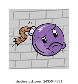 Gra this beautiful hand drawn sticker of bomb, bomb emoji, sad expression