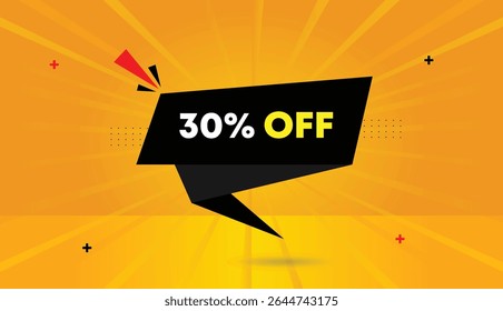 Grab 30% off editable web banner vector art illustration badge icon label template design featuring black shapes elements orange yellow abstract sun shine background 4k high quality and modern style