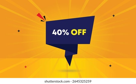 Grab 40% off editable web banner vector art illustration template badge icon label with dark blue shapes orange yellow abstract business background modern design unique sale banner for promotion
