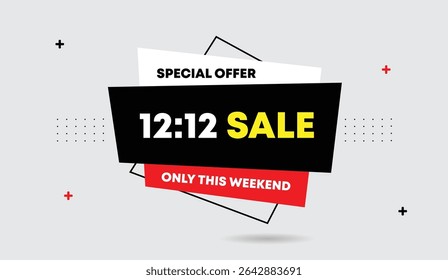 Grab attention with a 12 to 12 sale this weekend only special offer editable web banner design vector art illustration red white black shapes on light gray background unique modern promotional templat