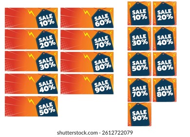 Grab attention with this vibrant collection of sale banners, featuring discounts from 10% to a massive 90% off. Perfect for promotions and attracting customers. Includes various layouts