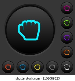 Grab cursor dark push buttons with vivid color icons on dark grey background