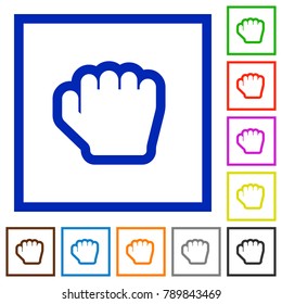 Grab cursor flat color icons in square frames on white background