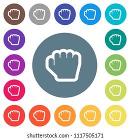 Grab cursor flat white icons on round color backgrounds. 17 background color variations are included.