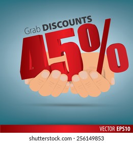 Grab discounts. Hands hold 10 percent discount. vector banner discount of 10 percent. EPS 10
