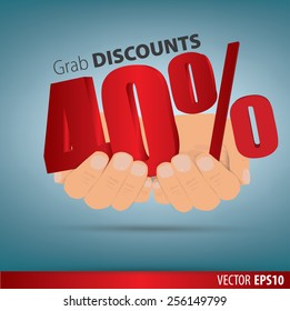 Grab discounts. Hands hold 40 percent discount. vector banner discount of 40 percent. EPS 10